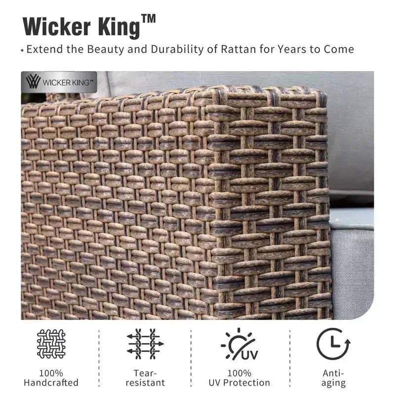 Captiva Designs 6pc Wicker Outdoor Patio Conversation Set with swivel Coffee Table and Ottoman for Backyard Deck Poolside