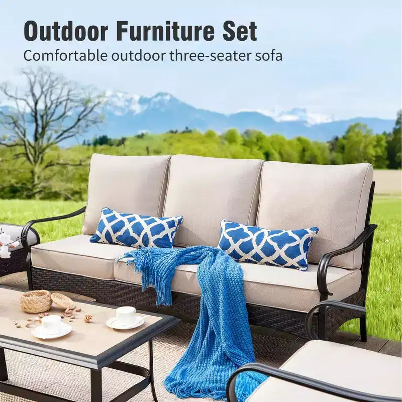 Captiva Designs 4pc Extra Large Metal and Rattan Outdoor Patio Conversation Set with Rocking Single Sofas