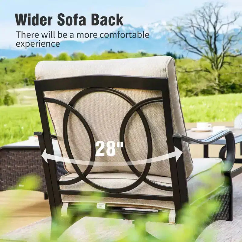 Captiva Designs 5pc Extra Large Metal and Rattan Outdoor Patio Conversation Set with Swivel Chairs and Loveseat