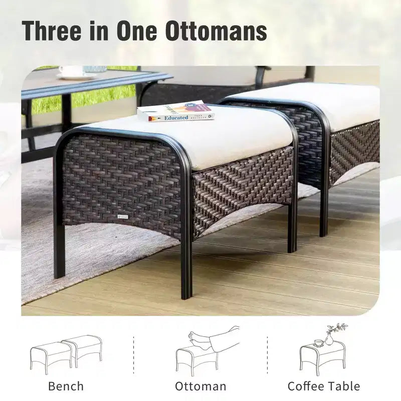 Captiva Designs 7pc Extra Large Metal and Rattan Outdoor Patio Conversation Set with Loveseat and Swivel Chairs