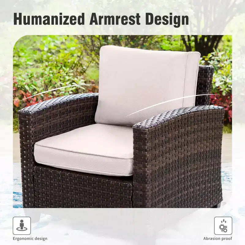 Captiva Designs 8pc Outdoor Patio Wicker Rattan Cushioned Sofa Fire Pit Set with Ottomans and Single Sofas