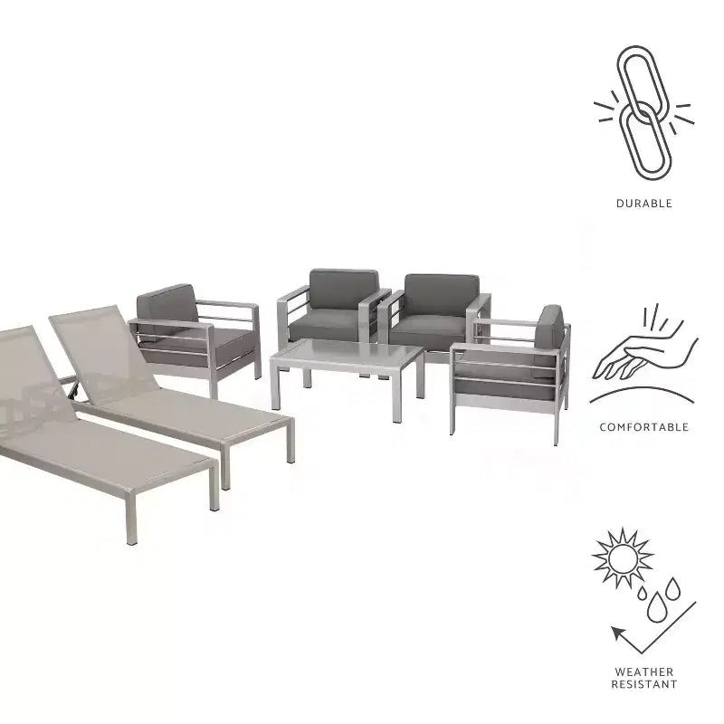 Christopher Knight Home Cape Coral Outdoor Aluminum 6 Seater Club Chair Chat Set with Chaise Lounges