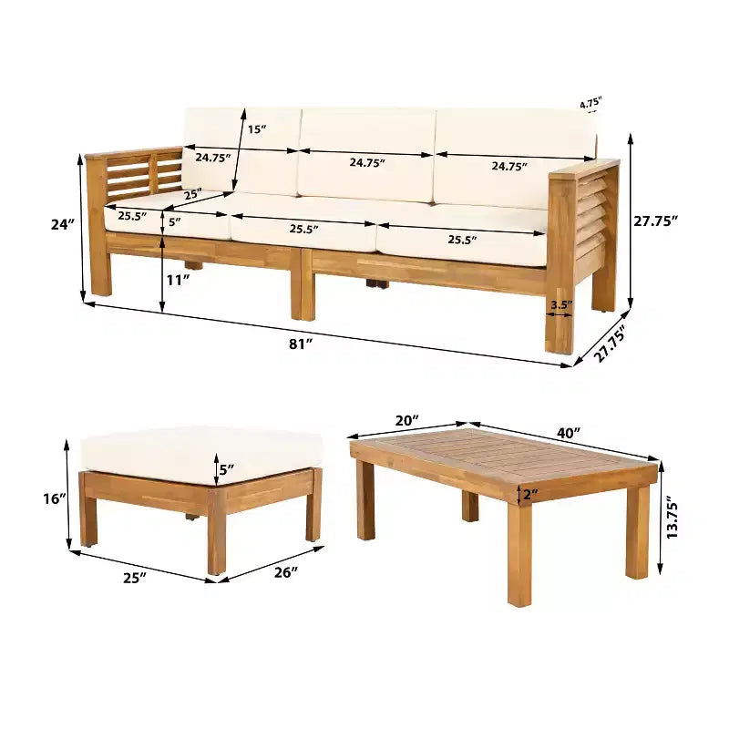 Christopher Knight Home Nolan Outdoor Shutter-styled Paneling Acacia Wood Seating Set with Cushions