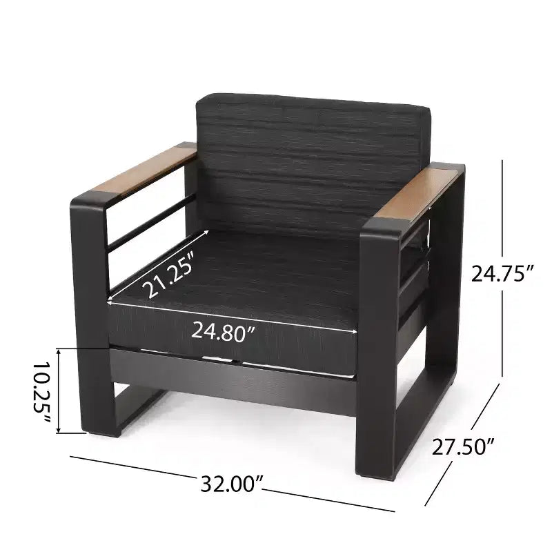 Christopher Knight Home Ostrander 4-Seater Outdoor Aluminum Chat Set with Fire Pit Table, Black/Dark Gray