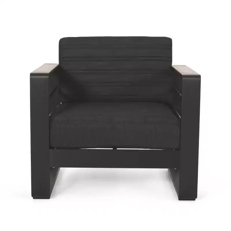 Christopher Knight Home Giovanna Outdoor Aluminum 4-Seater Chat Set with Lightweight Concrete Fire Pit, Black/Dark Gray