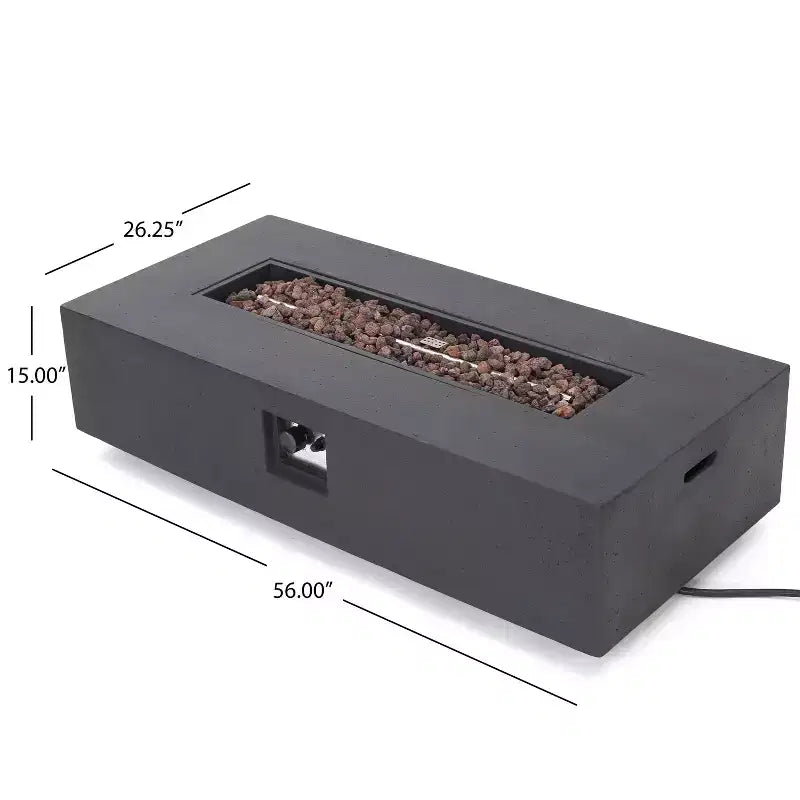 Christopher Knight Home Giovanna Outdoor Aluminum 4-Seater Chat Set with Lightweight Concrete Fire Pit, Black/Dark Gray