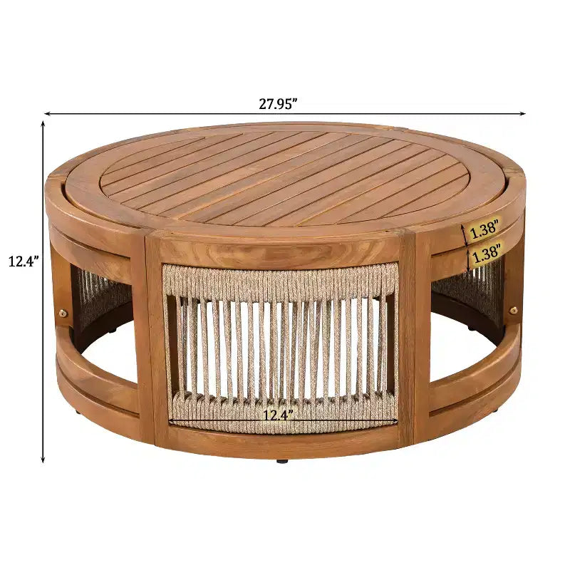 Christopher Knight Home Mads 4 Piece Outdoor Acacia Wood Curved Tub Design Seating Set with Woven Rope