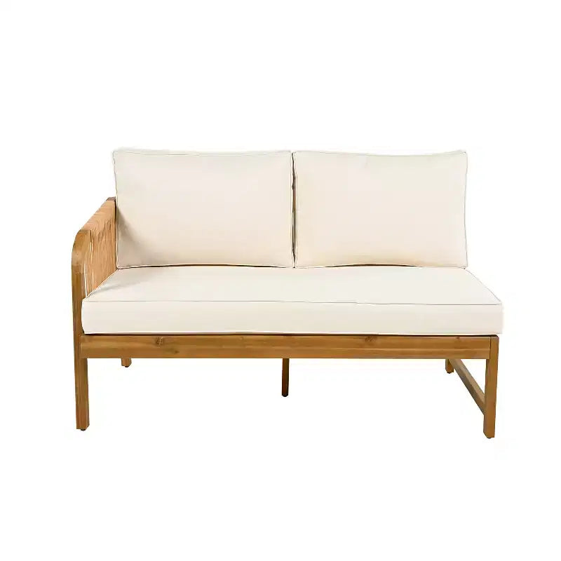 Christopher Knight Home Doretta Outdoor Acacia Wood and Rattan L Shape 5 Seater Seating Set with Cushions