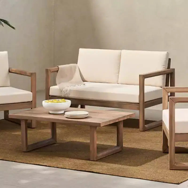 GDFStudio Petteti Outdoor Acacia Wood Loveseat and Coffee Table Set with Cushions, Brown Wash/Beige