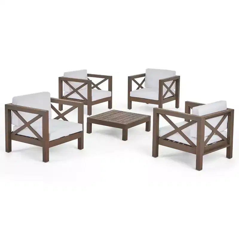 Christopher Knight Home Brava Outdoor Acacia Wood 4 Seater Club Chair Chat Set with Cushions