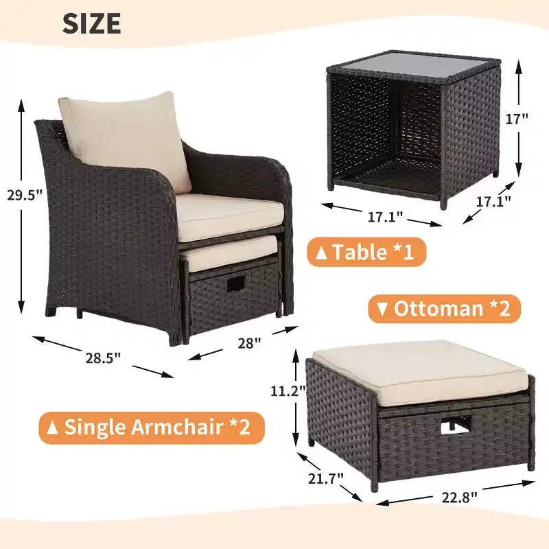 EROMMY 5 Piece Wicker Seating Group with Cushions