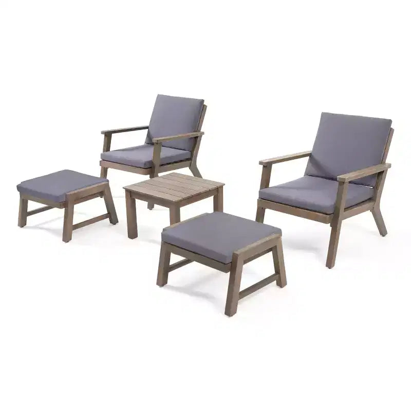 Christopher Knight Home Temecula Outdoor Acacia Wood 5 Piece Club Chair and Ottoman Chat Set with Cushions