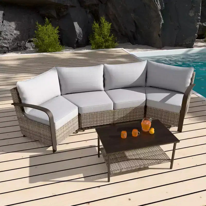 EAGLE PEAK Coastal Vista Outdoor Patio Furniture Set, Half-Moon Curved Wicker Patio Conversation Set withCoffee Table