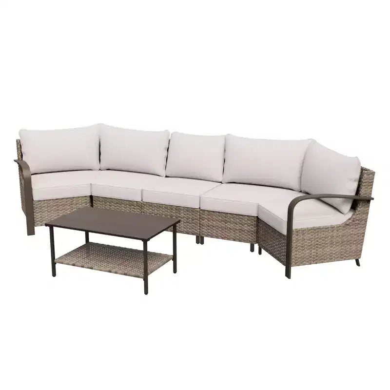 EAGLE PEAK Coastal Vista Outdoor Patio Furniture Set, Half-Moon Curved Wicker Patio Conversation Set with Coffee Table