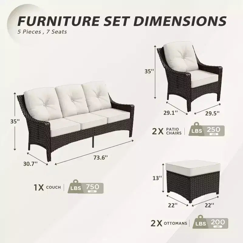 EAGLE PEAK Azure Bay 5 Pieces Wicker Outdoor Patio Furniture Set , Sofa and Chairs with Ottomans