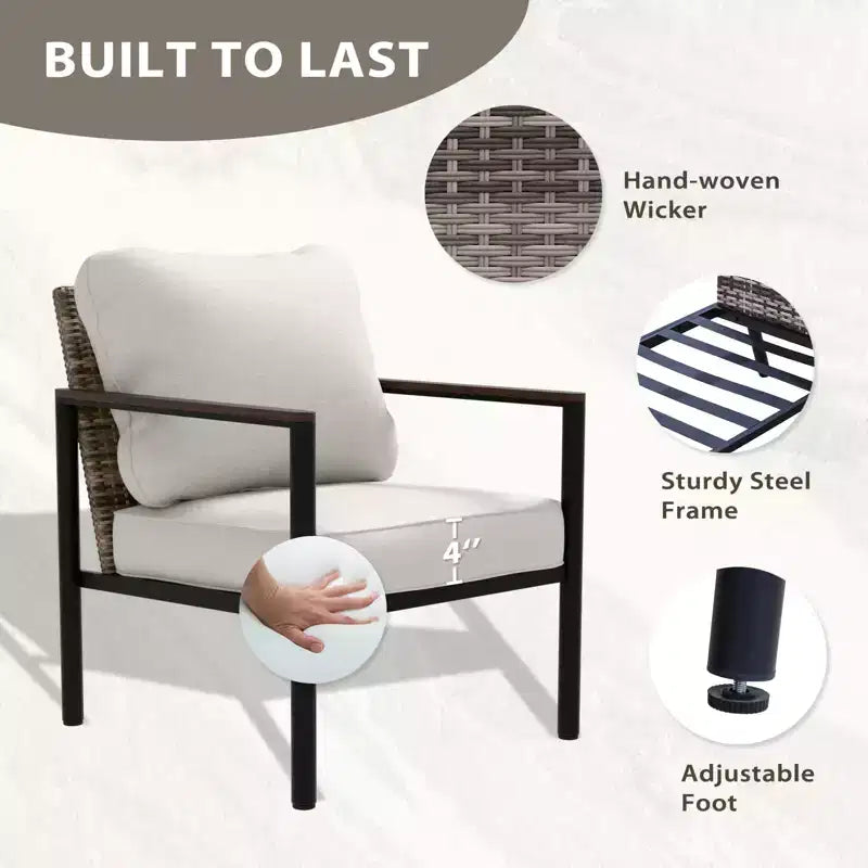EAGLE PEAK Sunset Dune 5 Piece Collection Modern Outdoor Furniture Set, Patio Wicker Wood Grain Lounge Set