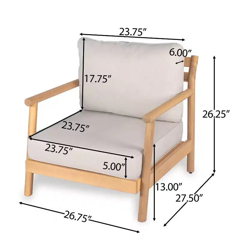 Christopher Knight Home Shane Rustic Outdoor Acacia Wood Upholstered Club Chair and Coffee Table Set