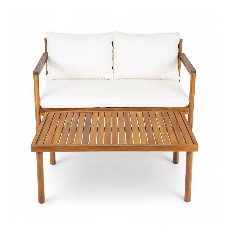 Christopher Knight Home Negley Outdoor 2 Piece Acacia Wood and Rope Chat Set with Water Resistant Cushion