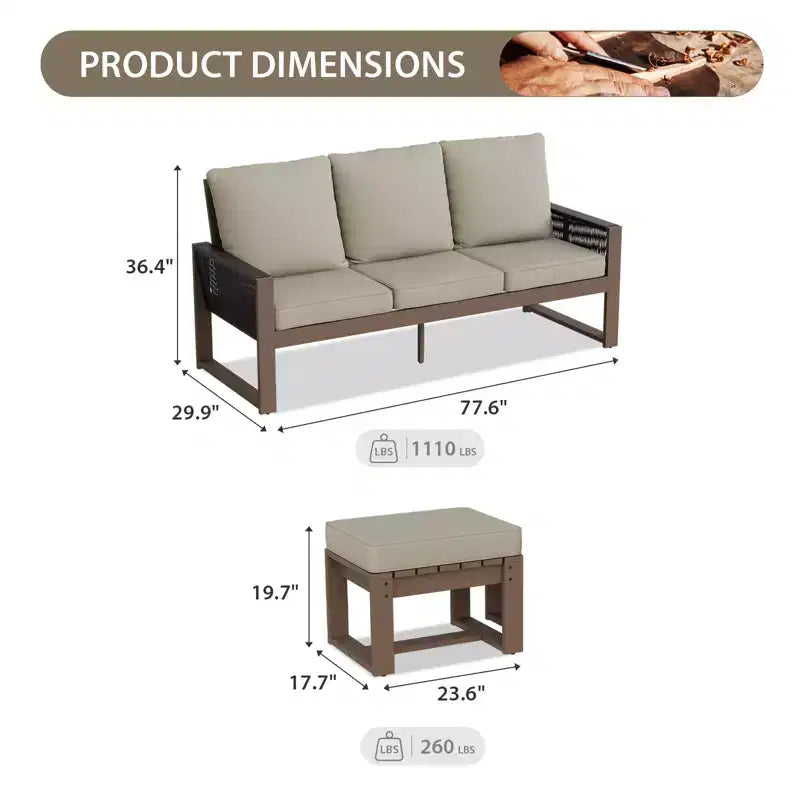EAGLE PEAK 3 Pieces Natural Cedar Wood Outdoor Patio Furniture, Outdoor Conversation Set with Ottomans