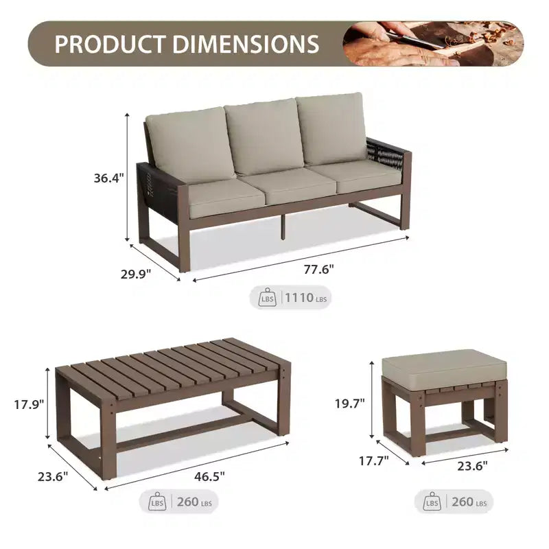 EAGLE PEAK 4 Pieces Natural Cedar Wood Conversation Set, Outdoor Patio Furniture with 2 Ottomans and Coffee Table