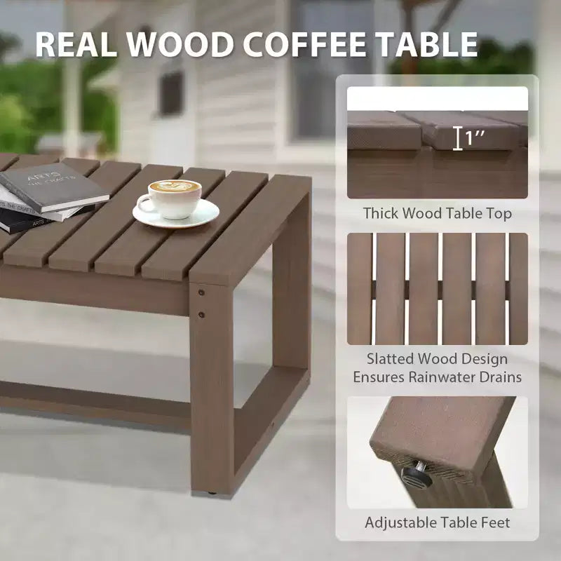 EAGLE PEAK 4 Pieces Natural Cedar Wood Conversation Set, Outdoor Patio Furniture with 2 Ottomans and Coffee Table