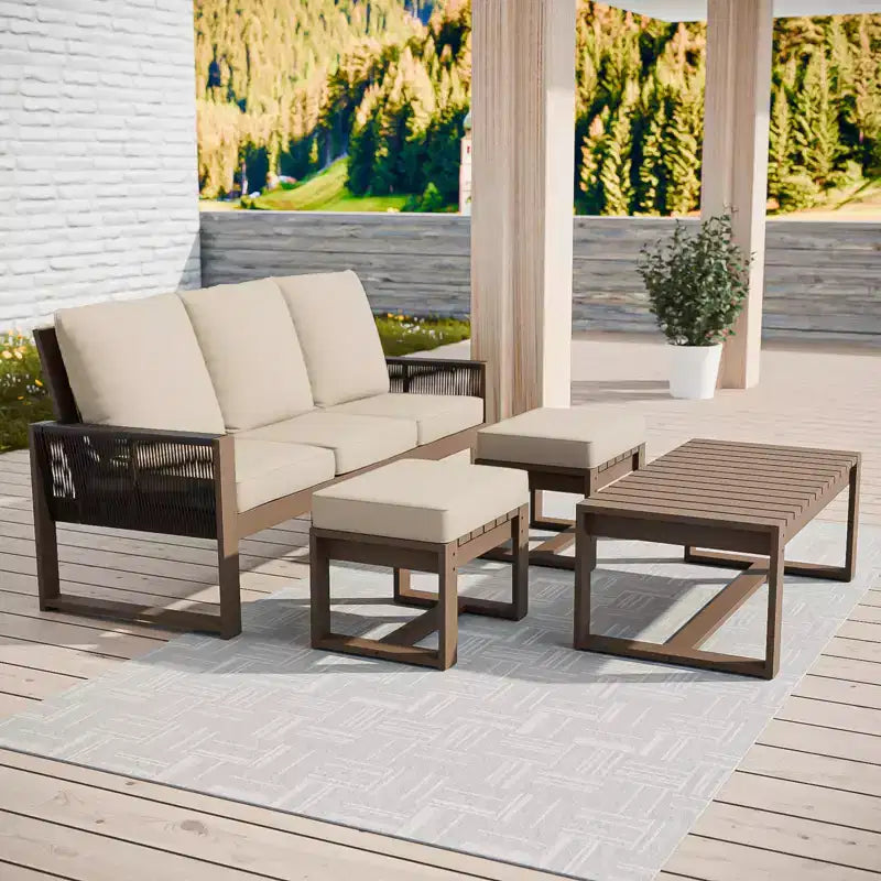 EAGLE PEAK 4 Pieces Natural Cedar Wood Conversation Set, Outdoor Patio Furniture with 2 Ottomans and Coffee Table