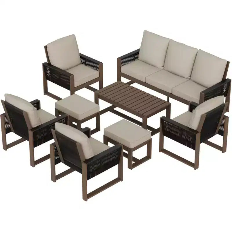 EAGLE PEAK Natural Cedar Wood Conversation Set, Outdoor Patio Furniture with 2 Ottomans and Coffee Table