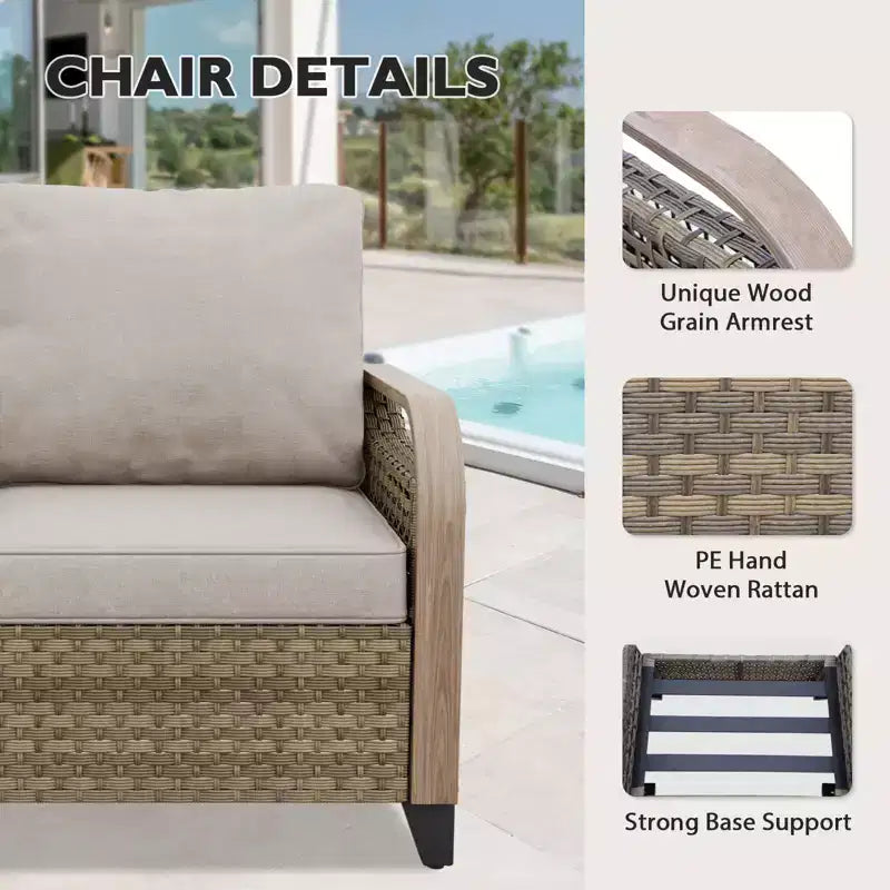 EAGLE PEAK Outdoor Rattan Furniture Set, Wicker Patio Couch, PE Rattan 3-Seat Sofa with Ottoman