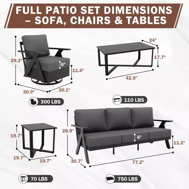 EAGLE PEAK Urban Slate 7 Piece Modern Outdoor Patio Furniture Set, Couch, Patio Chairs, Coffee Table, and Side Table