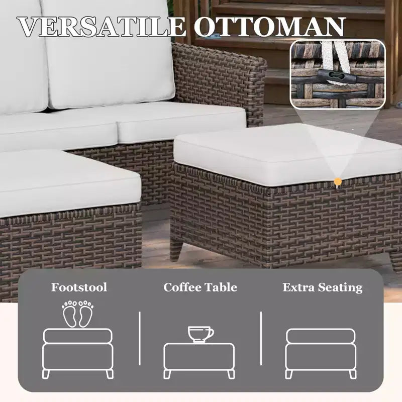 EAGLE PEAK Ocean Vista 6 piece Patio Variated Brown Wicker Conversation Set Dining Chairs, Loveseat