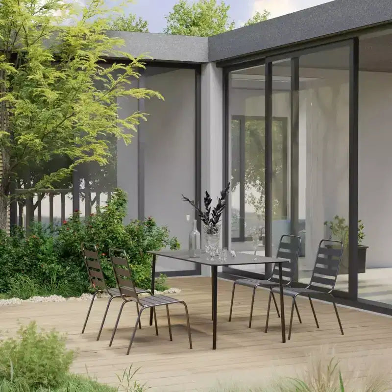 vidaXL Patio Dining Set Table and Chair Patio Furniture Set Steel Dark Gray