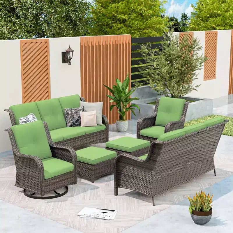 UPTIOT 6-Piece Wicker Patio Conversation Set Rattan Seating Set