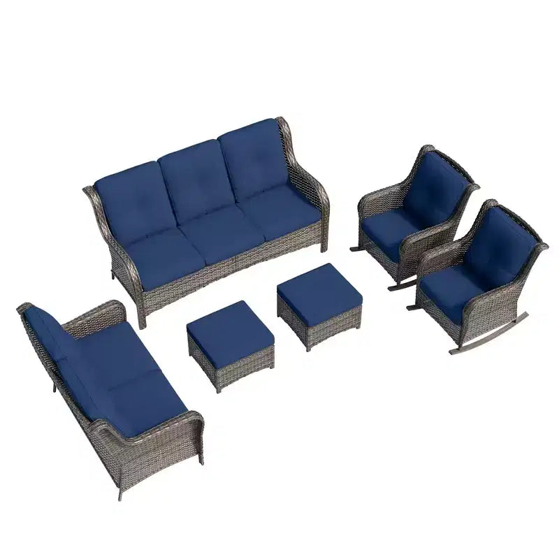 UPTIOT 6-Piece Wicker Outdoor Patio Conversation Set