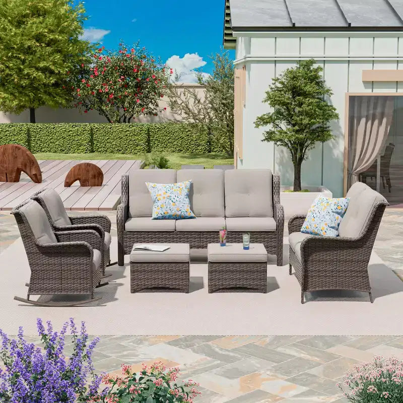 UPTIOT 6-Piece Wicker Outdoor Patio Conversation Set