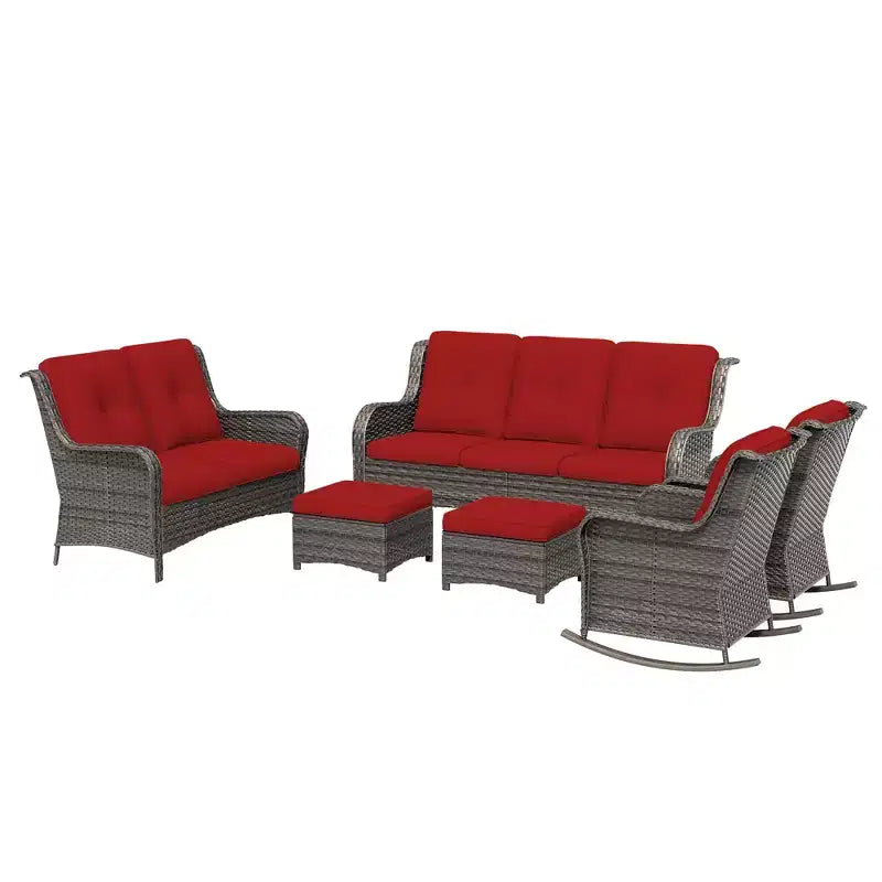 UPTIOT 6-Piece Wicker Outdoor Patio Conversation Set