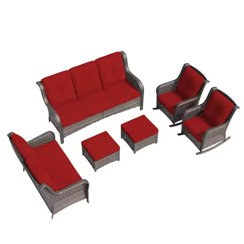 UPTIOT 6-Piece Wicker Outdoor Patio Conversation Set