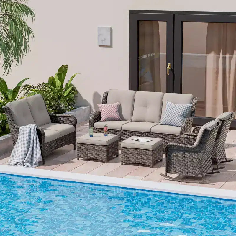 UPTIOT 6-Piece Wicker Outdoor Patio Conversation Set