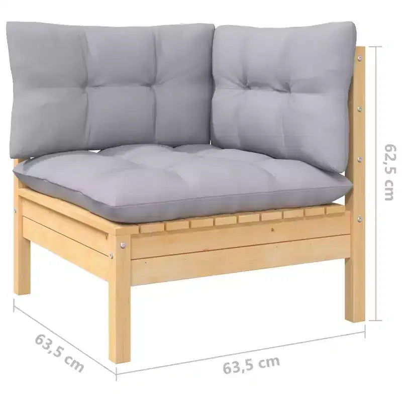 vidaXL Solid Pinewood Patio Lounge Set 14 Piece with Cushions Multi Colors - Brown and Gray
