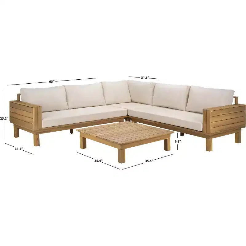 Napol 4 PC Acacia Patio Seating Set W/ Cushions - Indoor/Outdoor - PAT6806 - Safavieh
