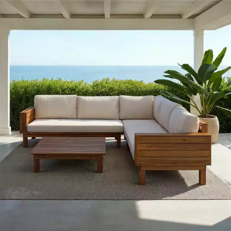 Napol 4 PC Acacia Patio Seating Set W/ Cushions - Indoor/Outdoor - PAT6806 - Safavieh