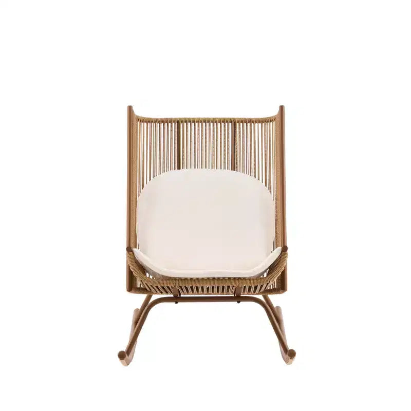 Christopher Knight Home Vijay Farmhouse 3 Piece Patio Dining Set with Acacia Wood Table and Iron Rocking Chairs