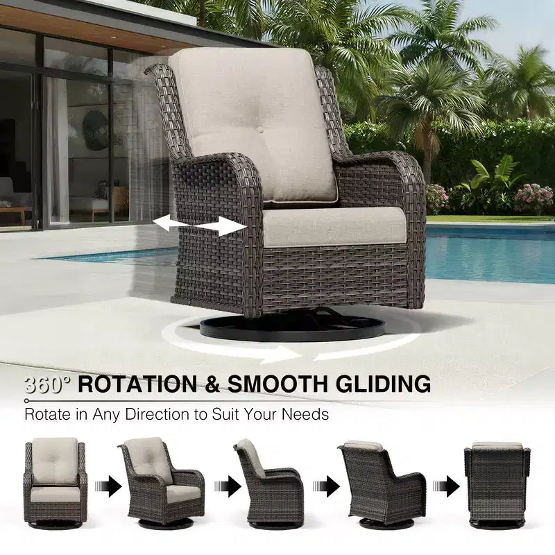 UPTIOT Premium Outdoor Sofa Set with Swivel Chairs and Multi-Functional Ottomans