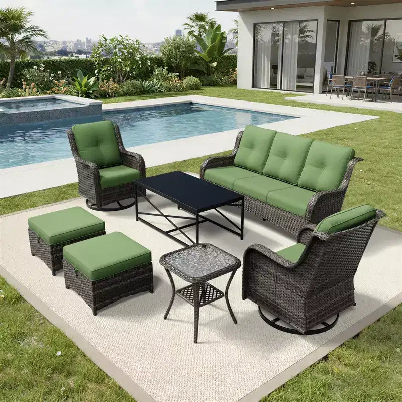 UPTIOT Premium Outdoor Sofa Set with Swivel Chairs and Multi-Functional Ottomans