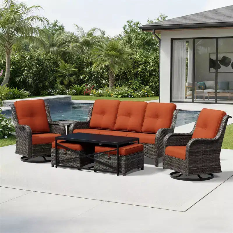 UPTIOT Premium Outdoor Sofa Set with Swivel Chairs and Multi-Functional Ottomans