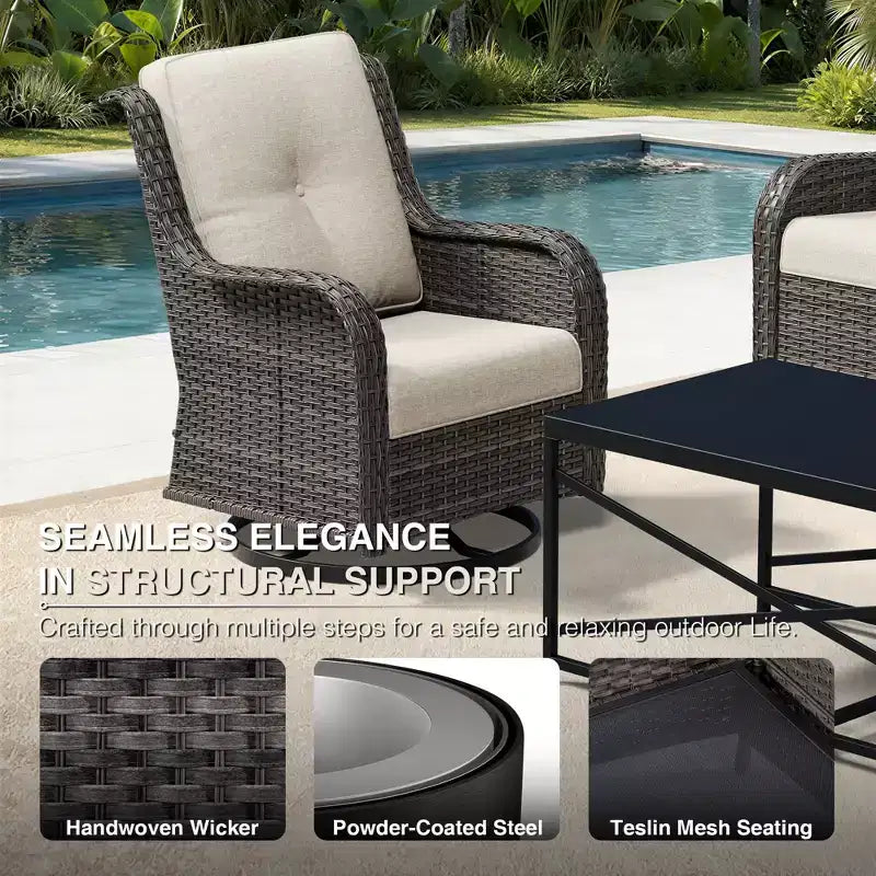 UPTIOT Premium Outdoor Sofa Set with Swivel Chairs and Multi-Functional Ottomans