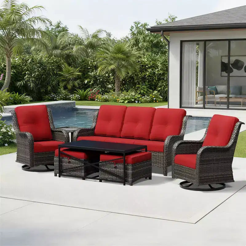 UPTIOT Premium Outdoor Sofa Set with Swivel Chairs and Multi-Functional Ottomans