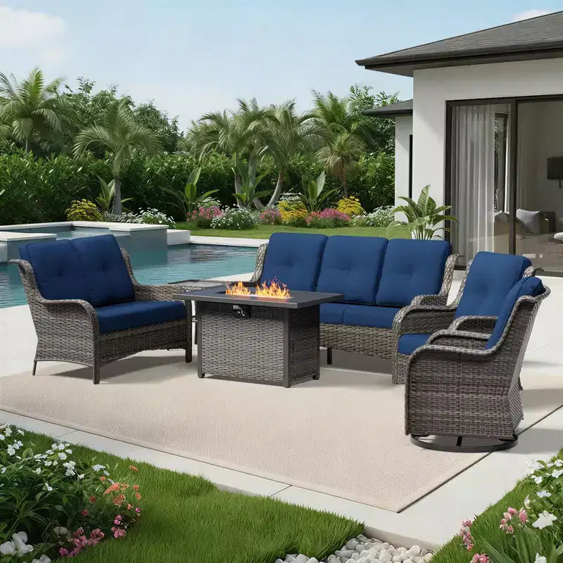 UPTIOT Premium Outdoor Sofa Set with Fire Pit Table & Swivel Chairs