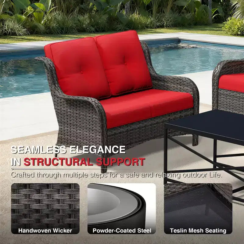 UPTIOT Premium Outdoor Sofa Set with Fire Pit Table & Swivel Chairs