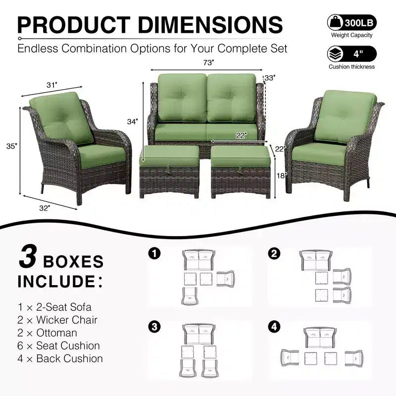 UPTIOT All-Weather Olefin Wicker Sofa Set with Multi-Functional Ottomans