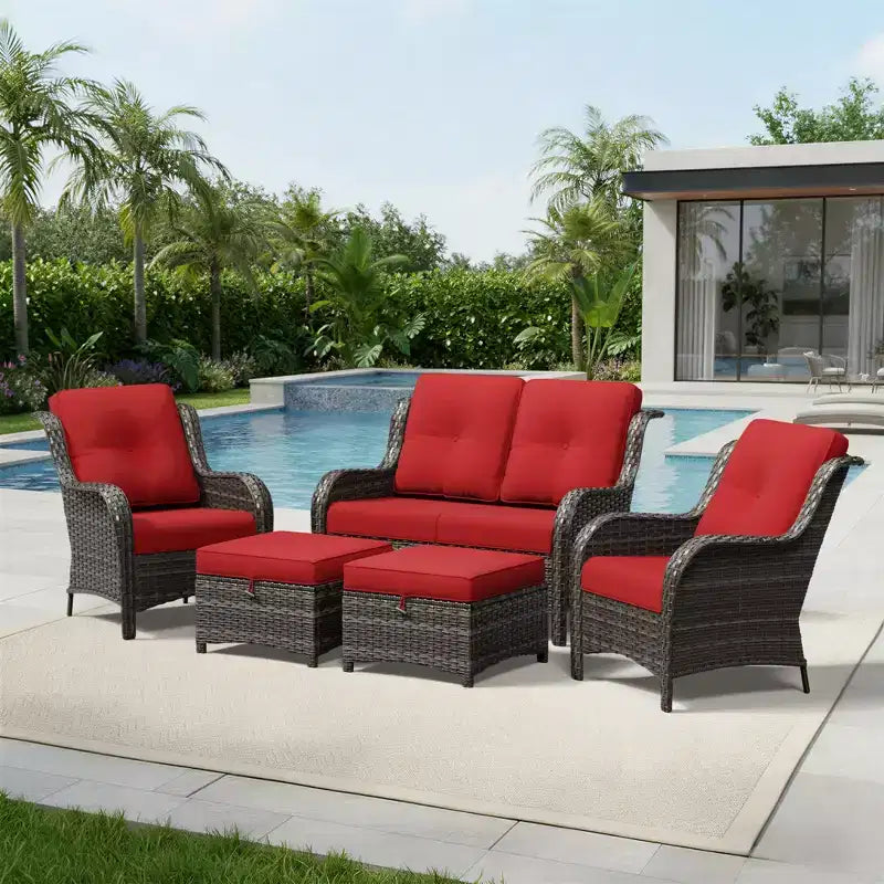 UPTIOT All-Weather Olefin Wicker Sofa Set with Multi-Functional Ottomans